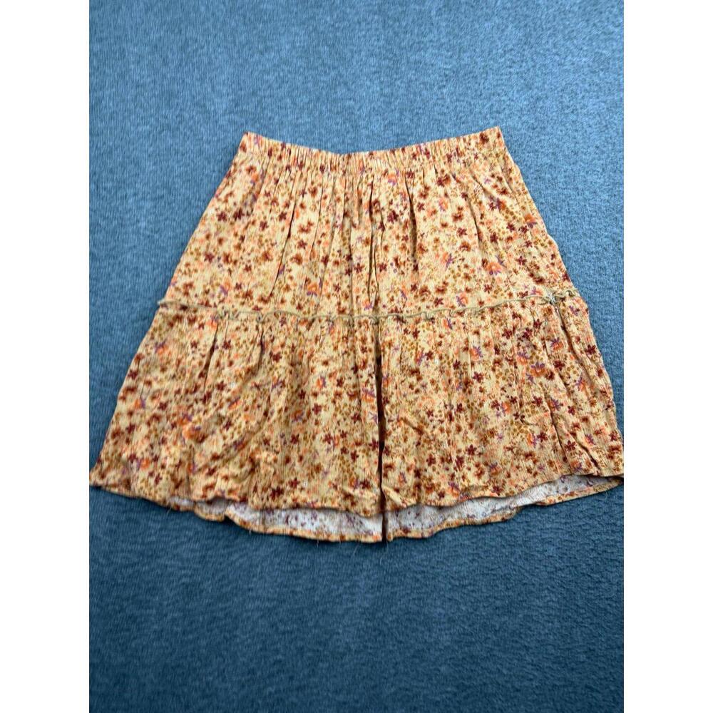 Pink Rose Women's S Small Yellow Floral Tiered Ruffle‎ Mini Skirt Elastic Waist